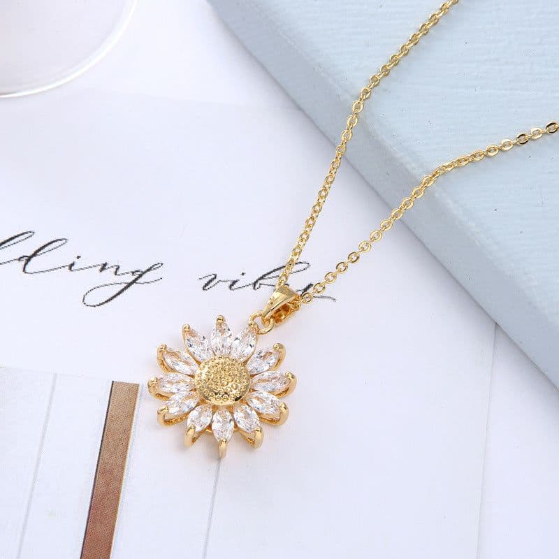 image-Foreign trade tail goods niche copper jewelry zircon daisy earrings necklace ring set decoration bridal jewelry three-piece set