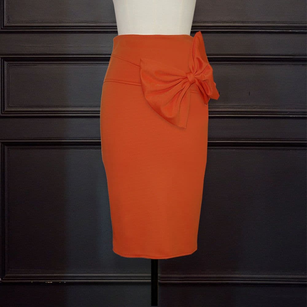 image-High waist bag hip skirt slim slimming split bow decoration casual all-match women's skirt skirt