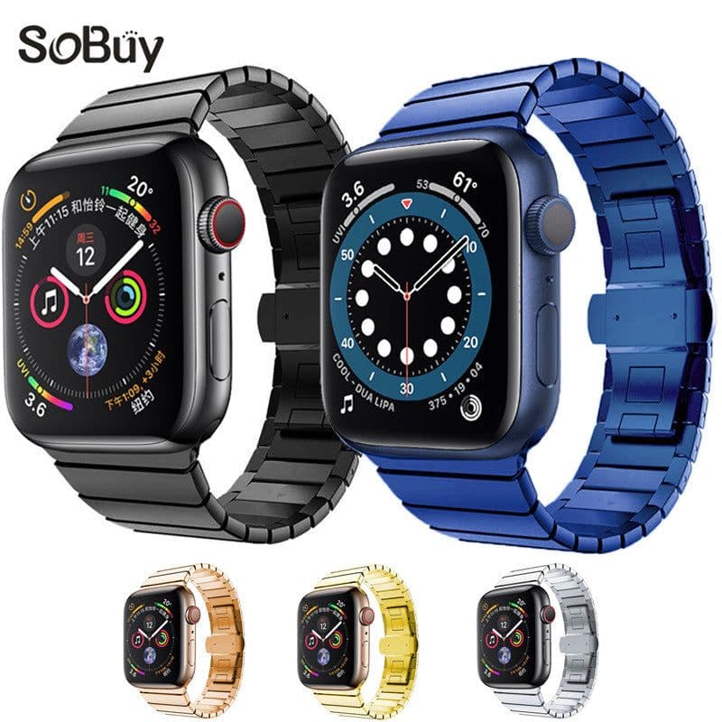 image-Suitable for apple watch7 6 stainless steel metal strap Apple watch butterfly buckle chain iWatch bracelet