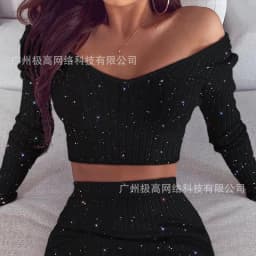 image-European and American women's clothing cross-border new long-sleeved gold strapless two-piece suit LZW0708