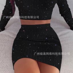 image-European and American women's clothing cross-border new long-sleeved gold strapless two-piece suit LZW0708