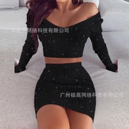 image-European and American women's clothing cross-border new long-sleeved gold strapless two-piece suit LZW0708