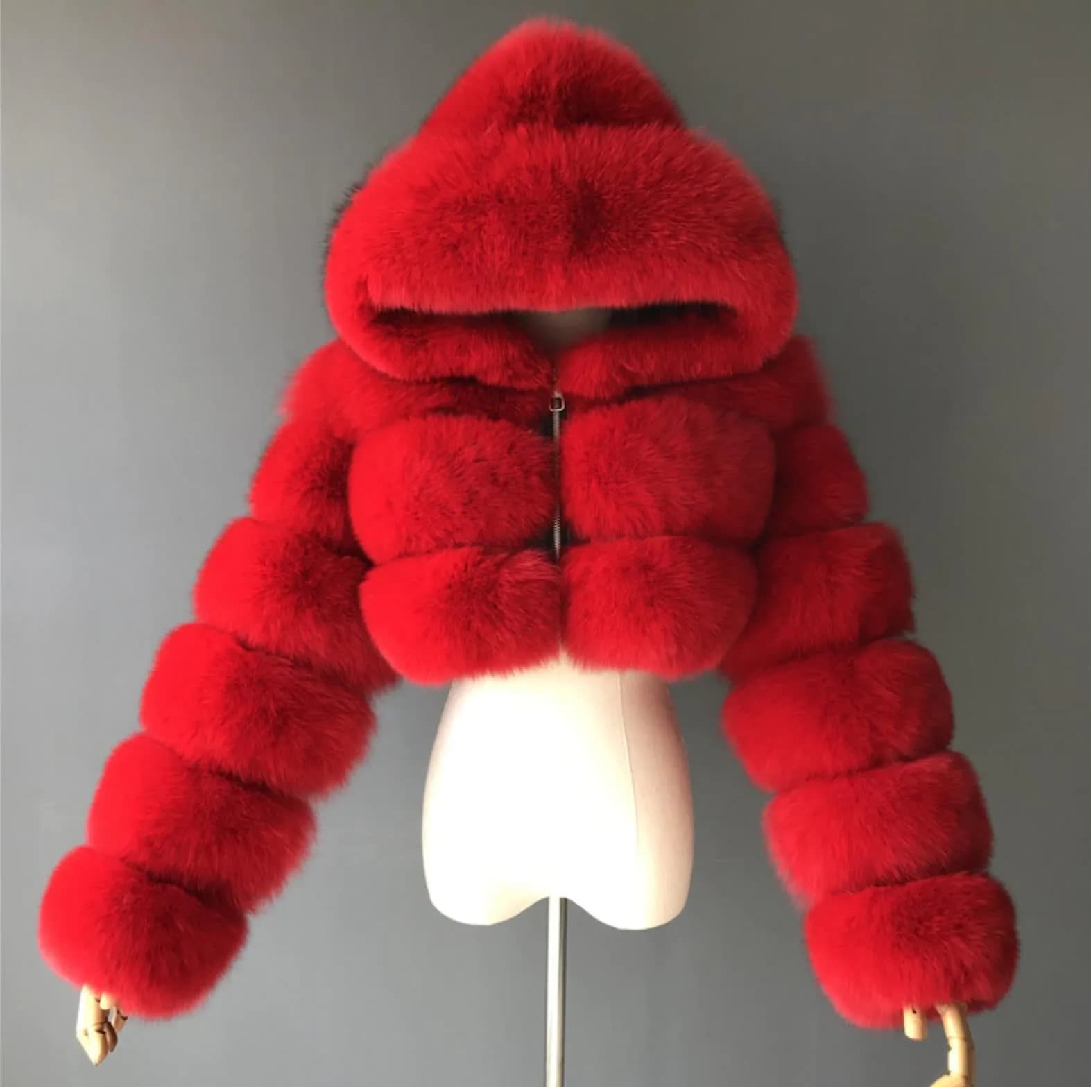 image-Factory wholesale foreign trade wish European and American short solid color plush hooded coat faux fur autumn and winter warm jacket