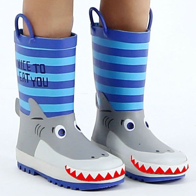 image-Cross-border shark shape 3D three-dimensional children's boots water shoes mid-tube rain boots rubber enbihouse children's rain boots