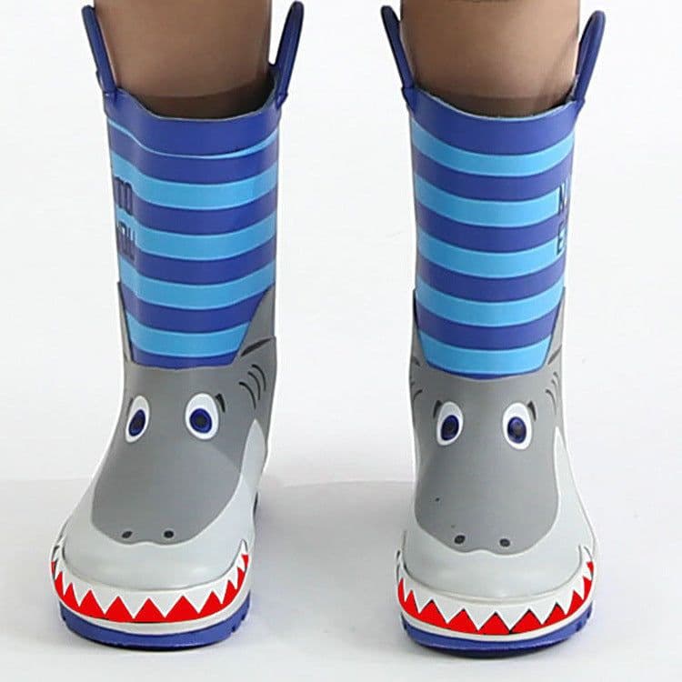 image-Cross-border shark shape 3D three-dimensional children's boots water shoes mid-tube rain boots rubber enbihouse children's rain boots