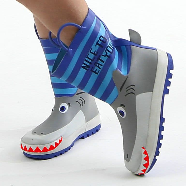 image-Cross-border shark shape 3D three-dimensional children's boots water shoes mid-tube rain boots rubber enbihouse children's rain boots