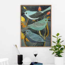 image-Home bedroom painting modern three little birds standing on the golden red flower branch decorative painting can be customized