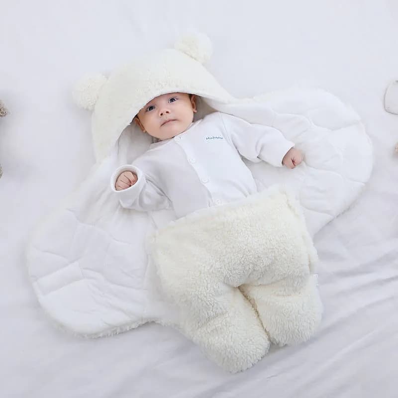 image-Cross-border maternal and child products newborn lamb cashmere swaddling autumn and winter thickening split leg quilt baby quilted sleeping bag wrapper