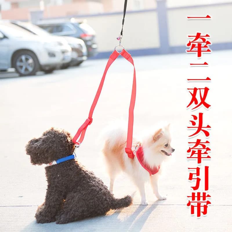 image-Manufacturers really supply wholesale dogs with one lead two double head leash mini dog polyester leash dog leash Amazon