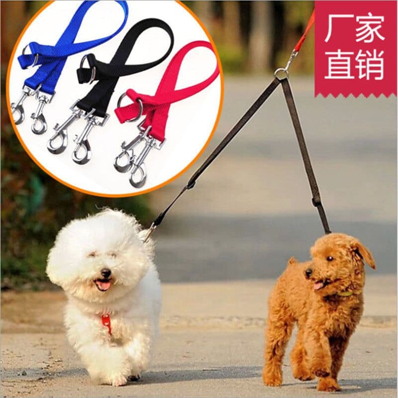 image-Manufacturers really supply wholesale dogs with one lead two double head leash mini dog polyester leash dog leash Amazon