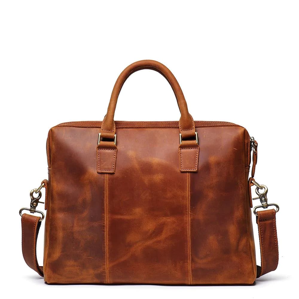 image-Foreign trade cross-border hot style male crazy horse leather handbag leather large-capacity computer bag cowhide shoulder diagonal briefcase