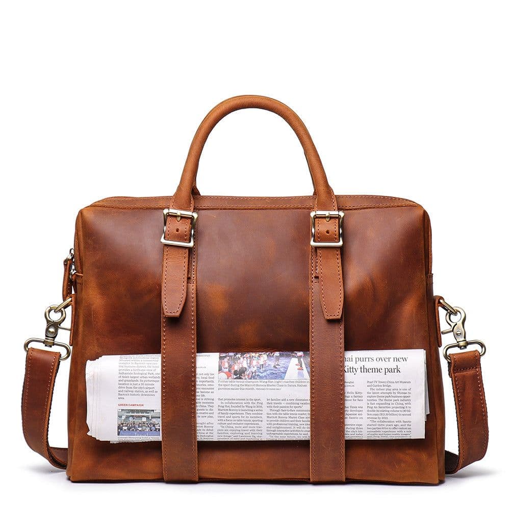 image-Foreign trade cross-border hot style male crazy horse leather handbag leather large-capacity computer bag cowhide shoulder diagonal briefcase