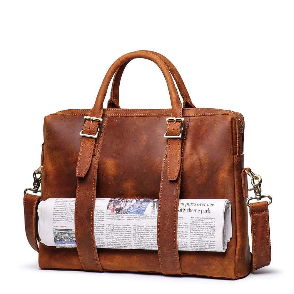 image-Foreign trade cross-border hot style male crazy horse leather handbag leather large-capacity computer bag cowhide shoulder diagonal briefcase