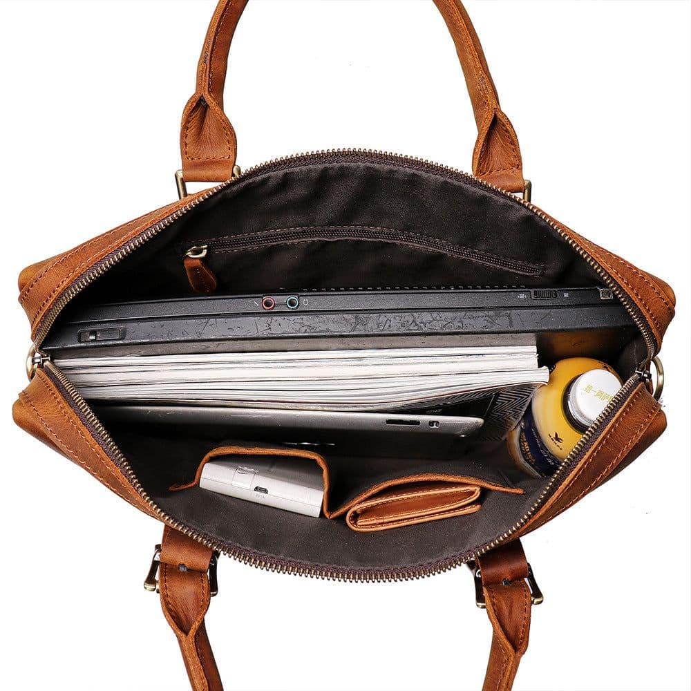 image-Foreign trade cross-border hot style male crazy horse leather handbag leather large-capacity computer bag cowhide shoulder diagonal briefcase