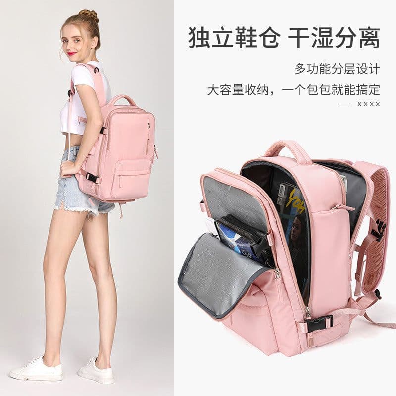 image-Schoolbag girls backpack female college students junior high school student backpack large capacity Korean version of simple pink customization