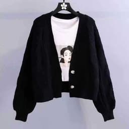 image-Free shipping Xiaoxiangfeng short knitted cardigan women's autumn new style Korean loose lazy lantern sleeve sweater
