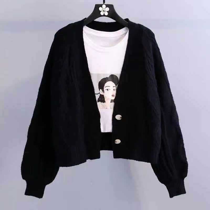 image-Free shipping Xiaoxiangfeng short knitted cardigan women's autumn new style Korean loose lazy lantern sleeve sweater