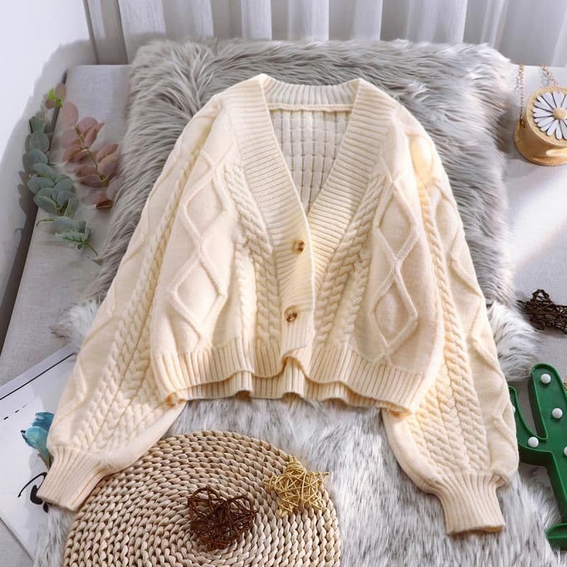 image-Free shipping Xiaoxiangfeng short knitted cardigan women's autumn new style Korean loose lazy lantern sleeve sweater