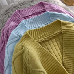 image-Free shipping Xiaoxiangfeng short knitted cardigan women's autumn new style Korean loose lazy lantern sleeve sweater