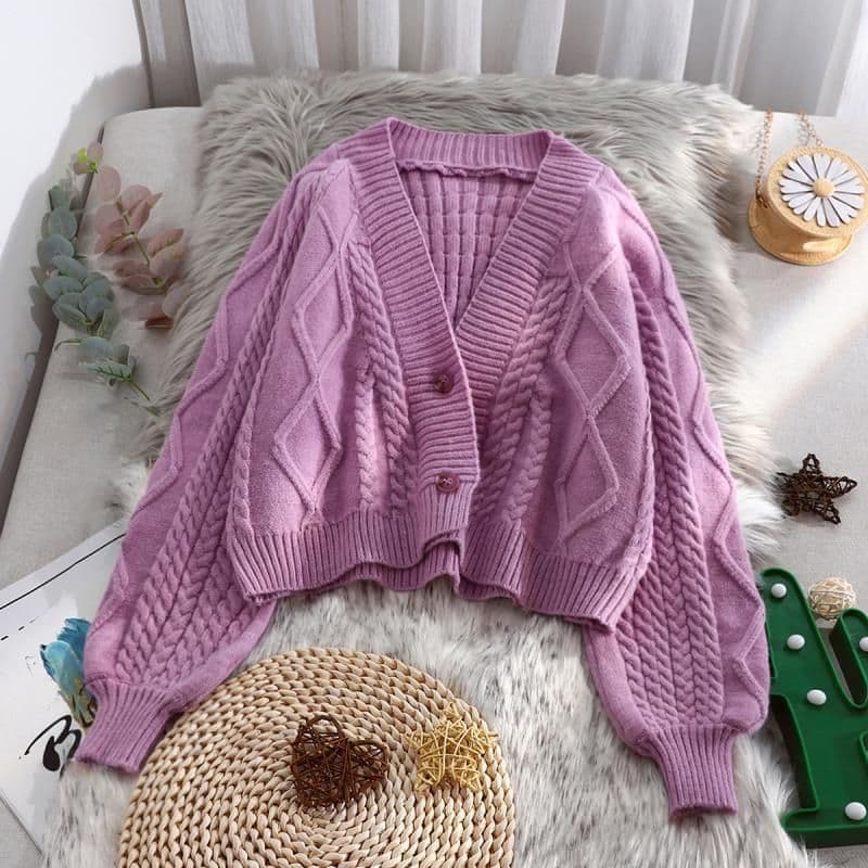 image-Free shipping Xiaoxiangfeng short knitted cardigan women's autumn new style Korean loose lazy lantern sleeve sweater