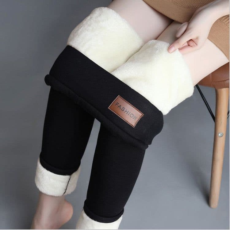 image-2021 European and American new style plus velvet thick lamb velvet black and gray leggings women's autumn and winter high-waisted leggings warm pants
