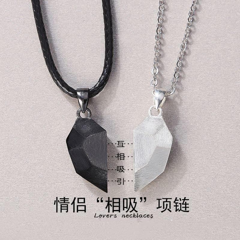 image-Wishing Stone Couple Necklace A Pair of Ancient Letters of Love Creative Magnet Pendant Lettering Men and Women Clavicle Chain