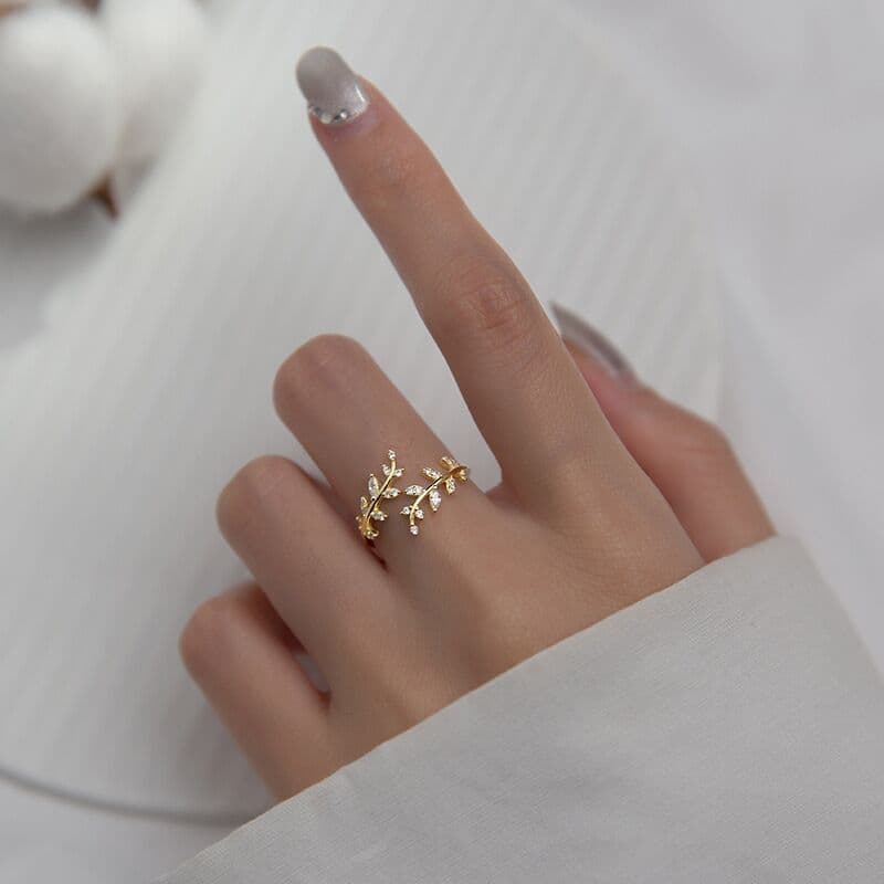 image-Diamante Leaf Branch Adjustable Ring
