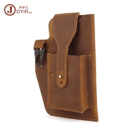 image-New leather phone bag men's retro multi-function phone pockets Crazy Horse leather belt pockets