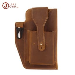 image-New leather phone bag men's retro multi-function phone pockets Crazy Horse leather belt pockets