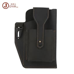 image-New leather phone bag men's retro multi-function phone pockets Crazy Horse leather belt pockets