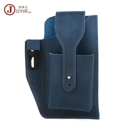 image-New leather phone bag men's retro multi-function phone pockets Crazy Horse leather belt pockets