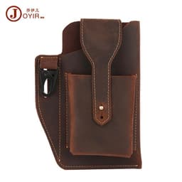 image-New leather phone bag men's retro multi-function phone pockets Crazy Horse leather belt pockets