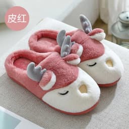 image-Plush cotton slippers female winter couples plush slippers indoor household cartoon cute antlers home cotton slippers for men
