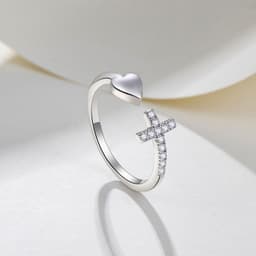 image-Christian jewelry love copper material cross ring female heart-shaped simple Tanabata female ring factory wholesale
