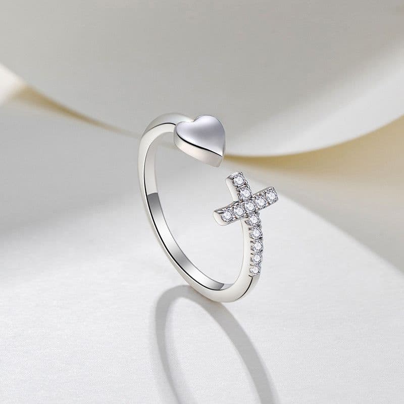 image-Christian jewelry love copper material cross ring female heart-shaped simple Tanabata female ring factory wholesale