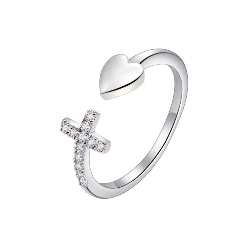 image-Christian jewelry love copper material cross ring female heart-shaped simple Tanabata female ring factory wholesale