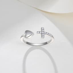 image-Christian jewelry love copper material cross ring female heart-shaped simple Tanabata female ring factory wholesale
