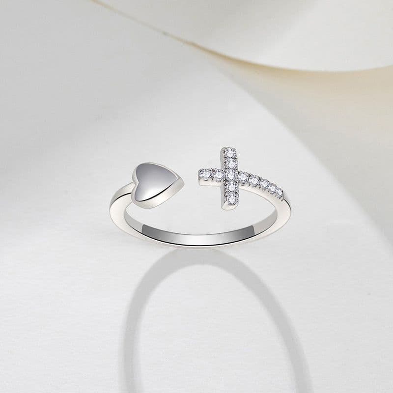 image-Christian jewelry love copper material cross ring female heart-shaped simple Tanabata female ring factory wholesale