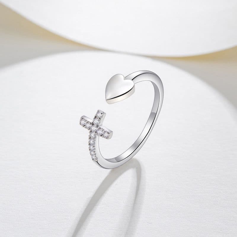 image-Christian jewelry love copper material cross ring female heart-shaped simple Tanabata female ring factory wholesale