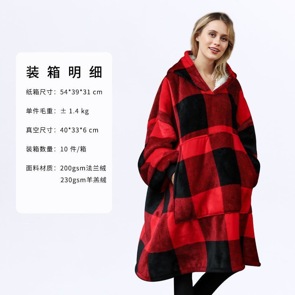 image-AliExpress cross-border thick hooded lazy blanket fall/winter plus size casual home wear flange lamb velvet sweater women
