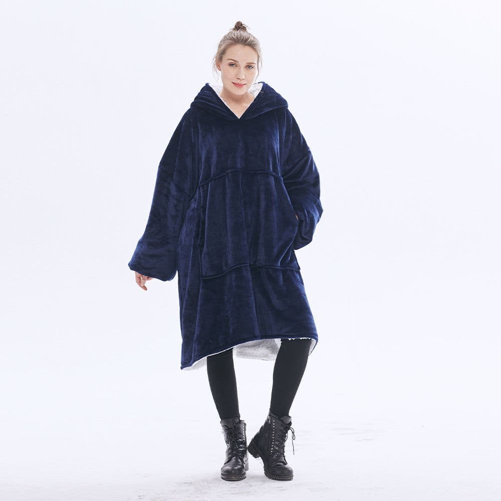 image-AliExpress cross-border thick hooded lazy blanket fall/winter plus size casual home wear flange lamb velvet sweater women