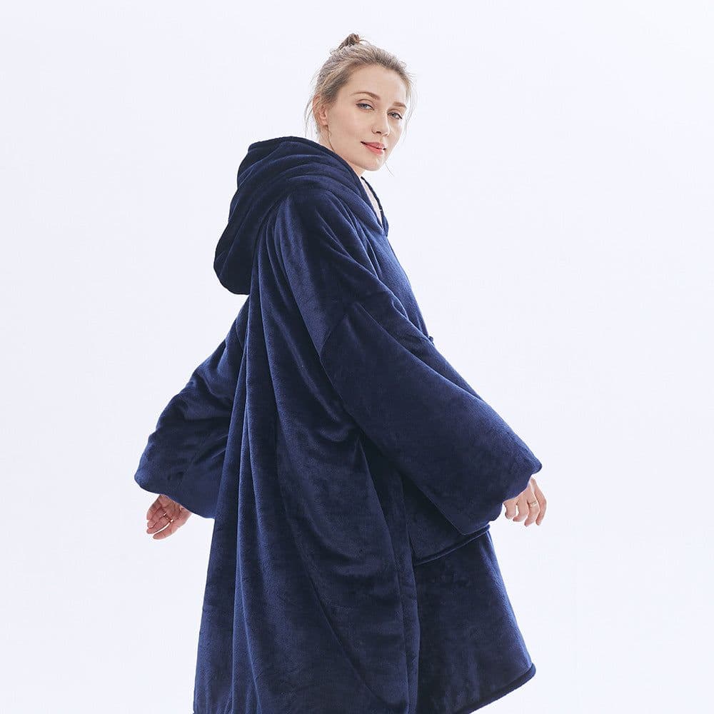 image-AliExpress cross-border thick hooded lazy blanket fall/winter plus size casual home wear flange lamb velvet sweater women
