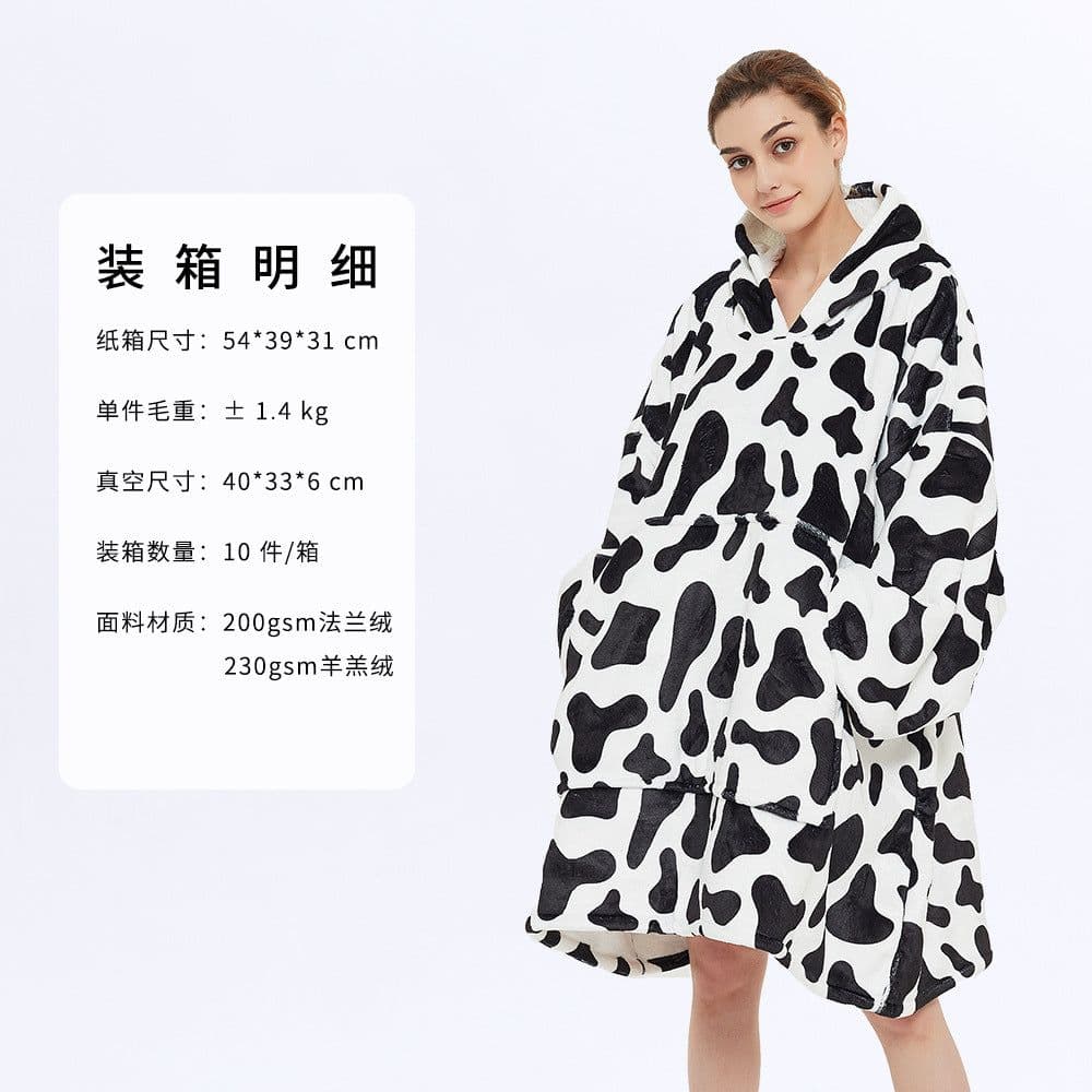image-AliExpress cross-border thick hooded lazy blanket fall/winter plus size casual home wear flange lamb velvet sweater women