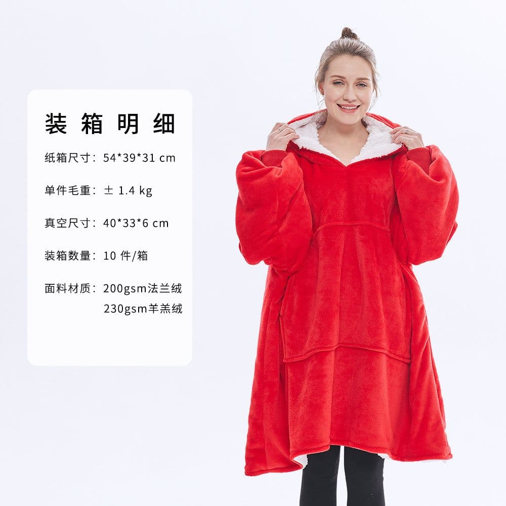 image-AliExpress cross-border thick hooded lazy blanket fall/winter plus size casual home wear flange lamb velvet sweater women
