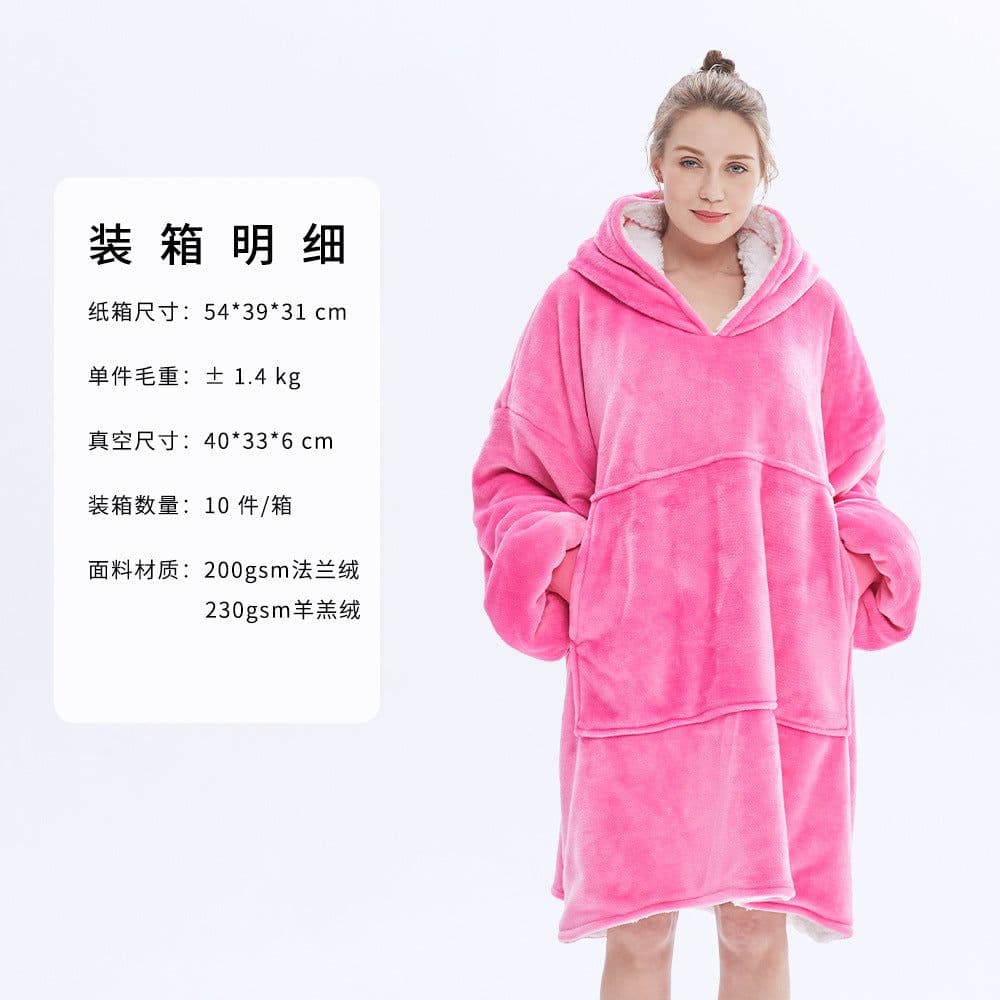 image-AliExpress cross-border thick hooded lazy blanket fall/winter plus size casual home wear flange lamb velvet sweater women