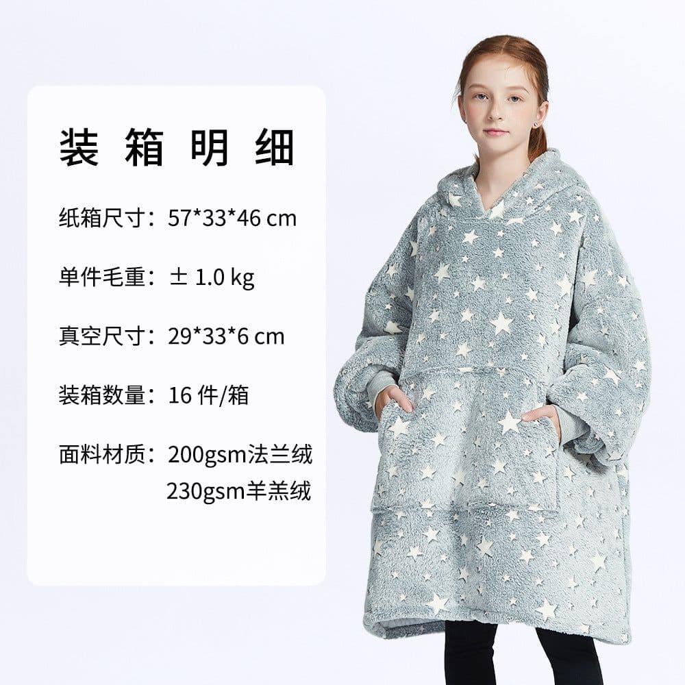 image-AliExpress cross-border thick hooded lazy blanket fall/winter plus size casual home wear flange lamb velvet sweater women