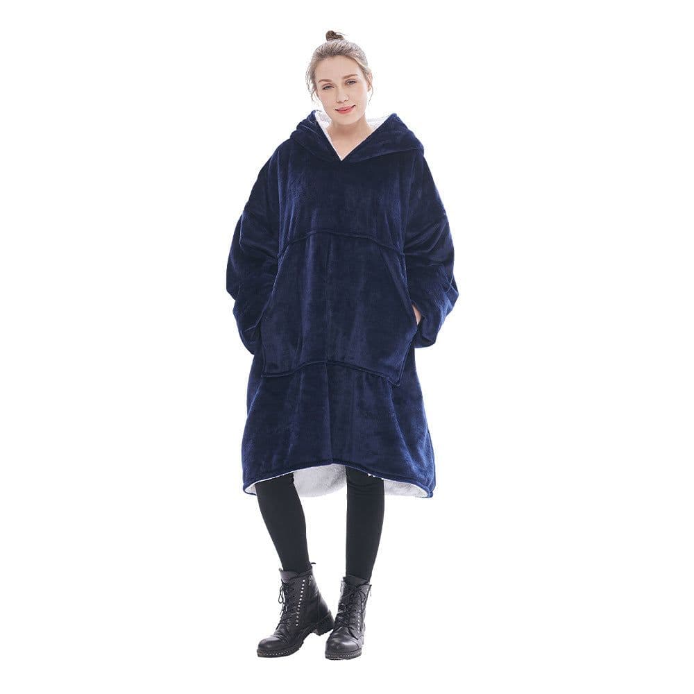image-AliExpress cross-border thick hooded lazy blanket fall/winter plus size casual home wear flange lamb velvet sweater women