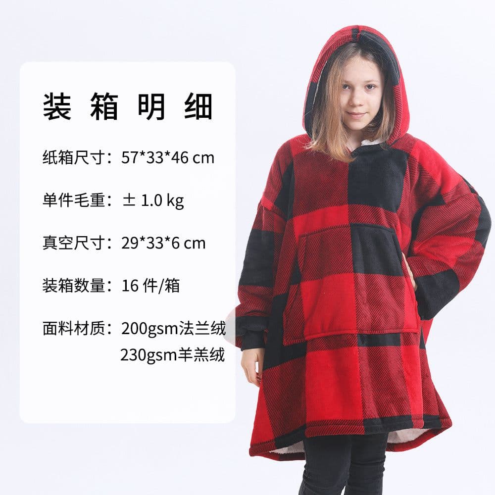image-AliExpress cross-border thick hooded lazy blanket fall/winter plus size casual home wear flange lamb velvet sweater women