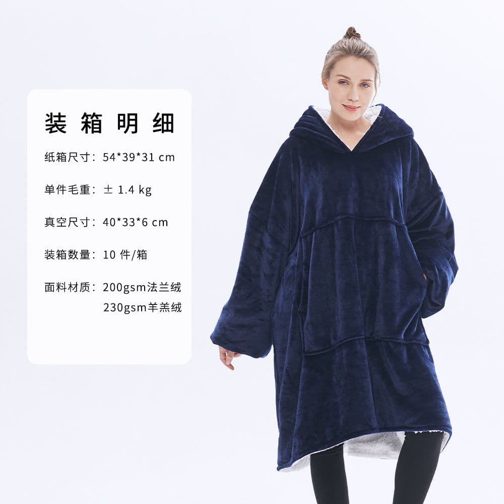 image-AliExpress cross-border thick hooded lazy blanket fall/winter plus size casual home wear flange lamb velvet sweater women