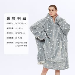 image-AliExpress cross-border thick hooded lazy blanket fall/winter plus size casual home wear flange lamb velvet sweater women